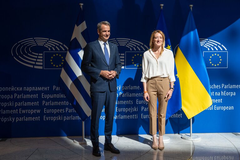 Roberta METSOLA, EP President welcomes Kyriakos MITSOTAKIS, Greek Prime Minister