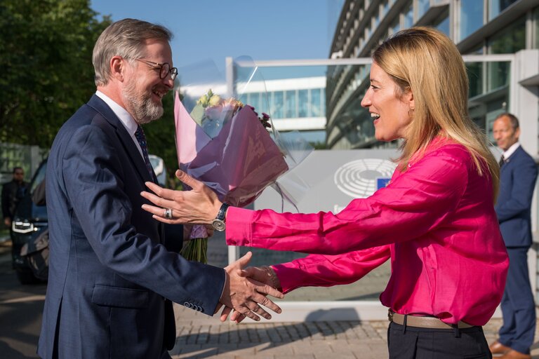 Roberta METSOLA, EP President welcomes Petr FIALA, Czech Prime Minister