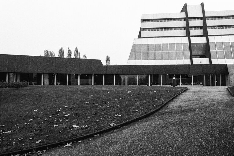 Inside and outside views of the Palais de l'Europe building in Strasbourg