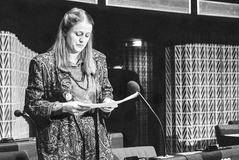 Fotografija 21: The MEP Carole TONGUE during a session in Strasbourg in March 1986.