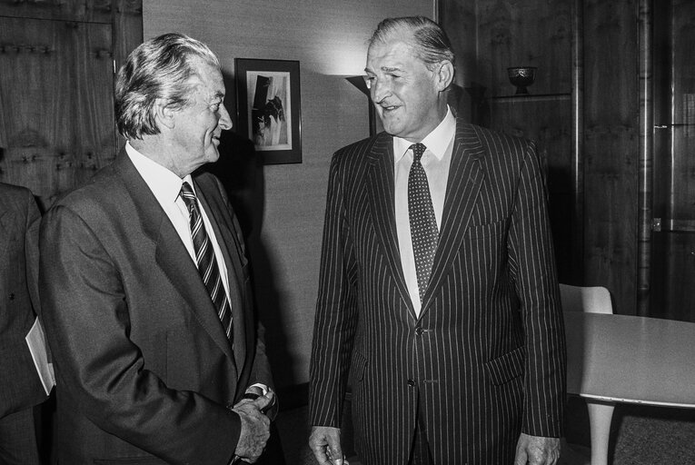 Lord Henry PLUMB - EP President receives a guest at the European Parliament