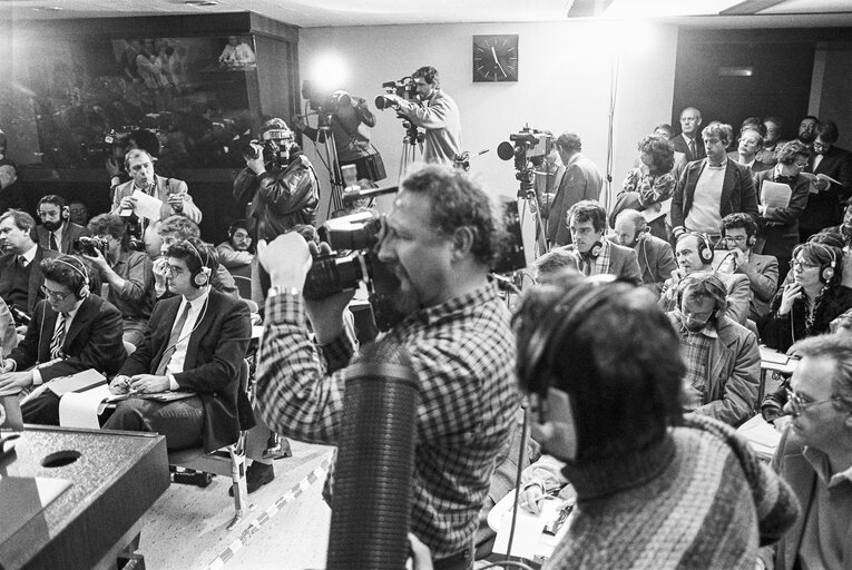 Press point at the European Parliament in Brussels after the hearing of Judge Falcone