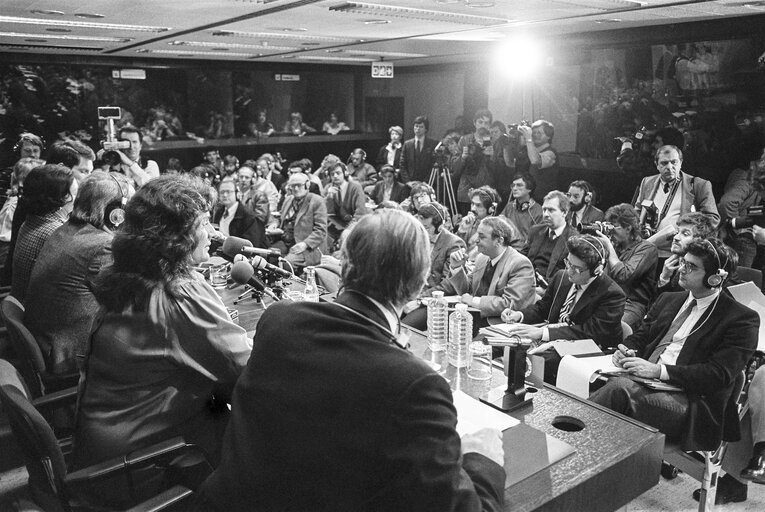 Press point at the European Parliament in Brussels after the hearing of Judge Falcone