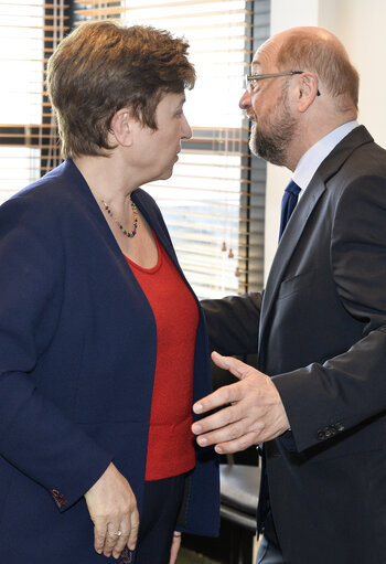 Photo 2: Martin SCHULZ - EP President meets with Kristalina GEORGIEVA, Isabelle THOMAS and Jan OLBRYCHT