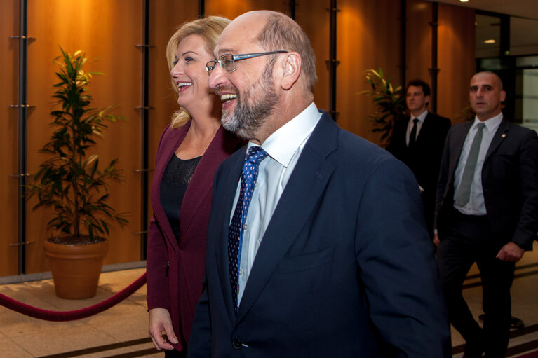 Fotografi 6: Martin SCHULZ - EP President welcomes Kolinda GRABAR-KITAROVIC, President of Croatia