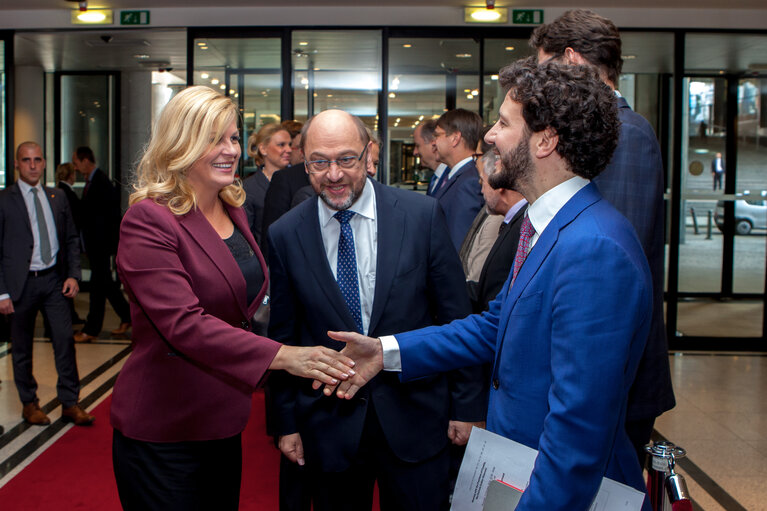 Fotografi 8: Martin SCHULZ - EP President welcomes Kolinda GRABAR-KITAROVIC, President of Croatia