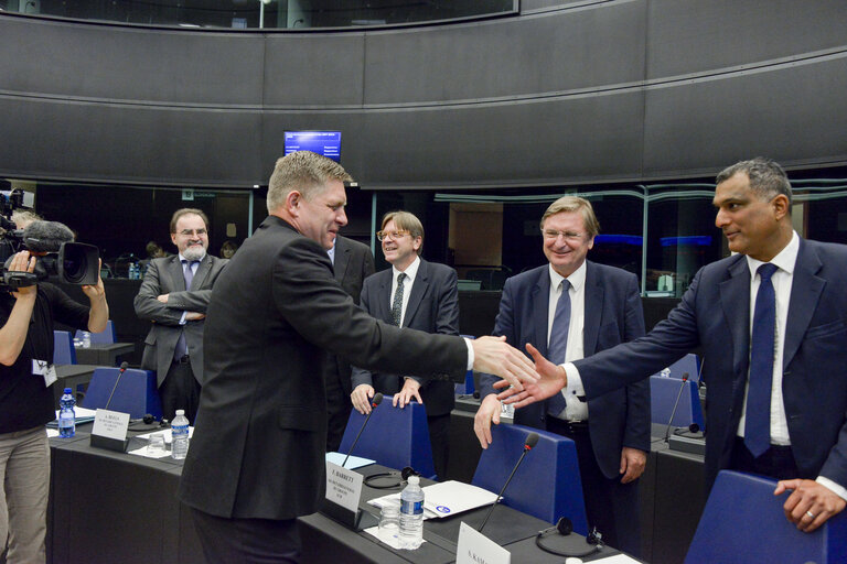 Fotografija 9: Official visit of Slovak Prime Minister to the European Parliament in Strasbourg. Conference of Presidents in the presence of the Slovak Prime Minister