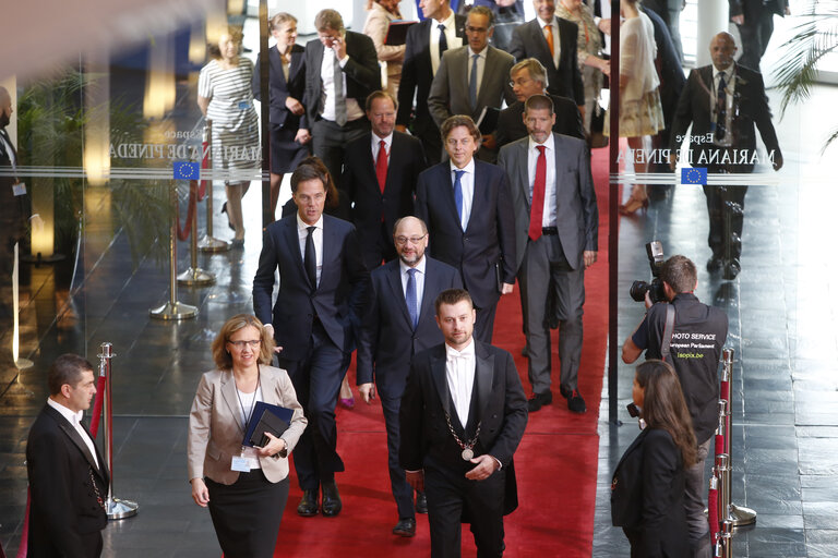 Fotó 2: Official visit of Dutch Prime Minister to the European Parliament in Strasbourg. Martin SCHULZ - EP President welcomes Mark RUTTE - Dutch Prime Minister