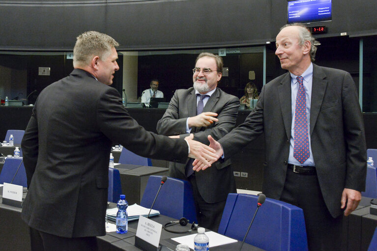 Fotografija 10: Official visit of Slovak Prime Minister to the European Parliament in Strasbourg. Conference of Presidents in the presence of the Slovak Prime Minister