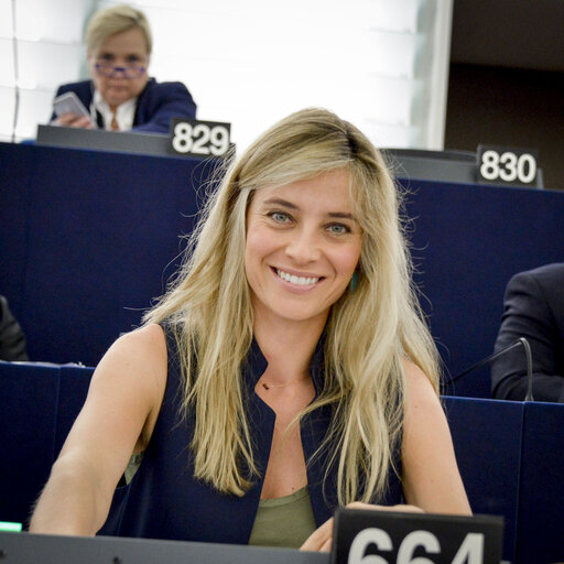 Photo 1 : Barbara MATERA voting during plenary session week 27 in Strasbourg