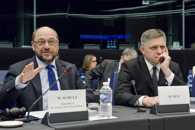 Fotografija 4: Official visit of Slovak Prime Minister to the European Parliament in Strasbourg. Conference of Presidents in the presence of the Slovak Prime Minister