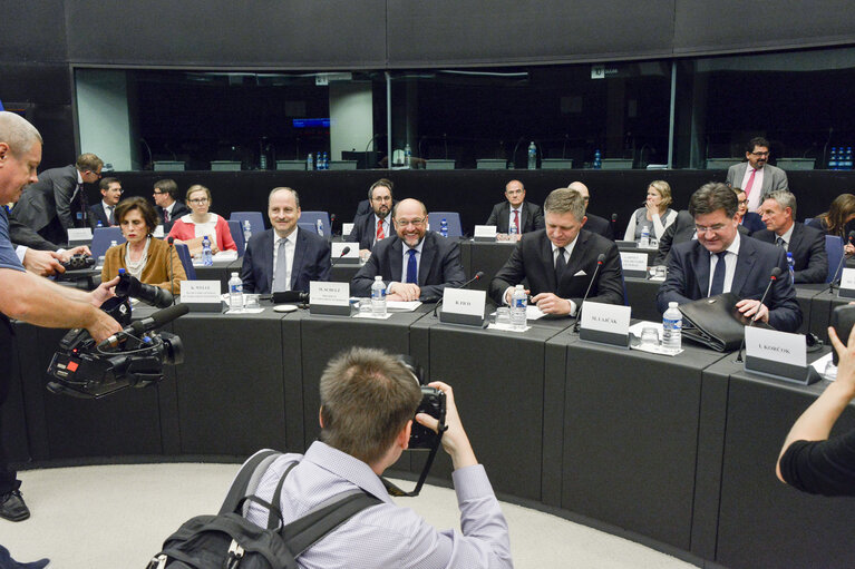 Fotografija 11: Official visit of Slovak Prime Minister to the European Parliament in Strasbourg. Conference of Presidents in the presence of the Slovak Prime Minister