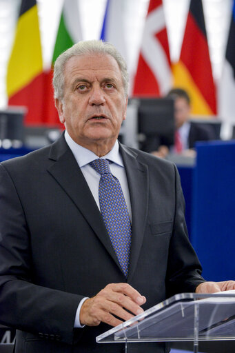 Photo 7 : Dimitris AVRAMOPOULOS in plenary session week 43 2016 in Strasbourg - Debate ' Afghanistan, notably EU commitments and the EP role on the EU-Afghanistan Joint Way Forward on migration issues on Afghanistan general and Joint way forward '