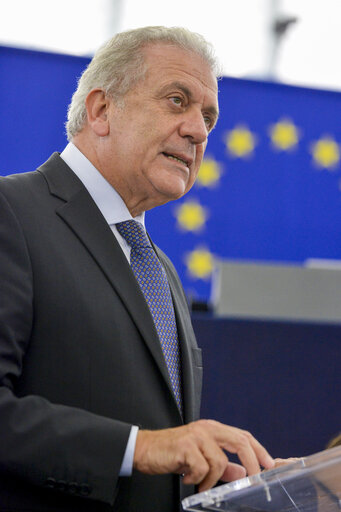 Photo 9 : Dimitris AVRAMOPOULOS in plenary session week 43 2016 in Strasbourg - Debate ' Afghanistan, notably EU commitments and the EP role on the EU-Afghanistan Joint Way Forward on migration issues on Afghanistan general and Joint way forward '