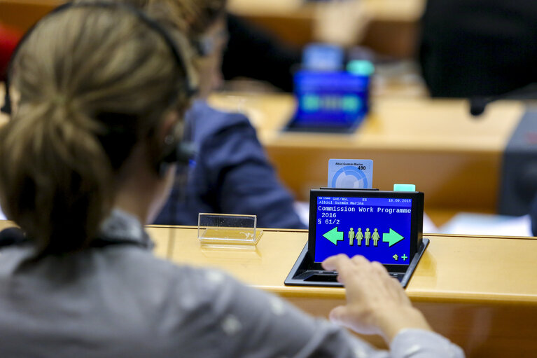 Fotografie 39: Plenary Session week 38 2015 in Brussels: Resumption of session and order of business. Votes