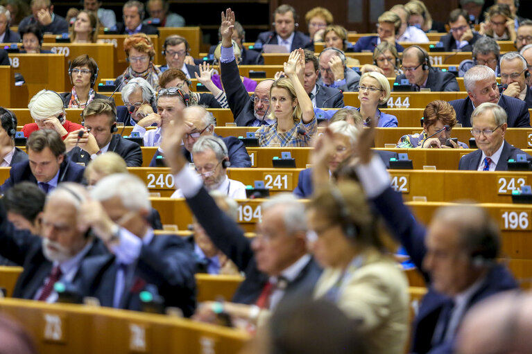 Fotogrāfija 43: Plenary Session week 38 2015 in Brussels: Resumption of session and order of business. Votes