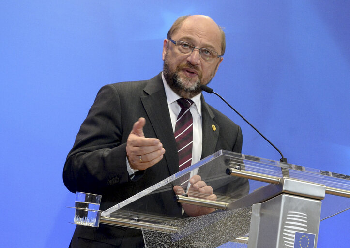 Φωτογραφία 1: Informal meeting of Heads of State or Government  Press conference by Martin SCHULZ - President of the European Parliament