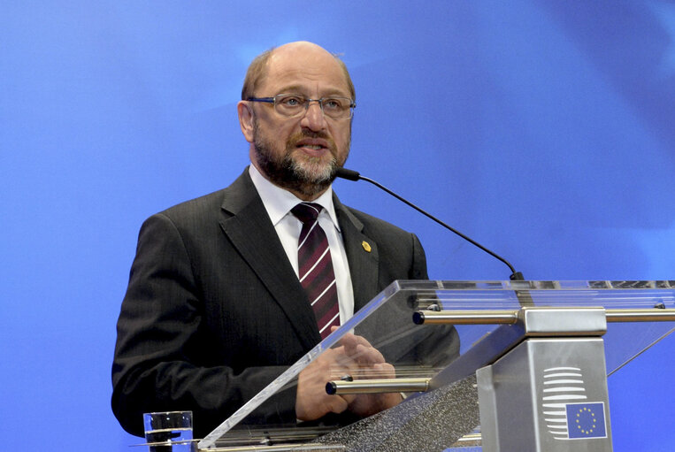 Φωτογραφία 2: Informal meeting of Heads of State or Government  Press conference by Martin SCHULZ - President of the European Parliament