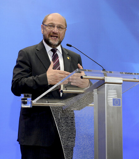 Φωτογραφία 3: Informal meeting of Heads of State or Government  Press conference by Martin SCHULZ - President of the European Parliament