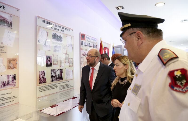 Official visit of the President of the European Parliament to the Western Balkans. Martin SCHULZ - EP President, on the left, visits with Saimir Tahiri, Albanian Minister for Interior, the EU-funded Police Academy, in Tirana.