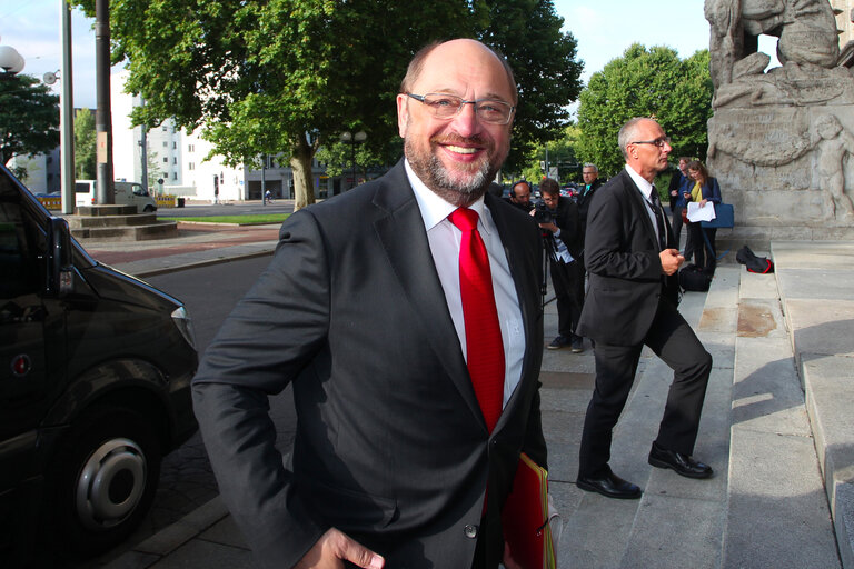 Martin SCHULZ - EP President arrives the G7 Speakers Conference in the New City Hall in Leipzig. Opening of the meeting and discussion on Parliamentary Diplomacy