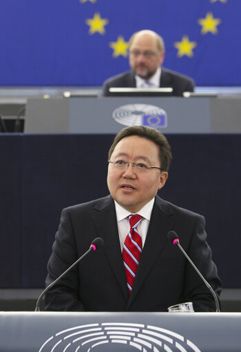 Fotografija 45: Official visit of the President of Mongolia to the European Parliament in Strasbourg