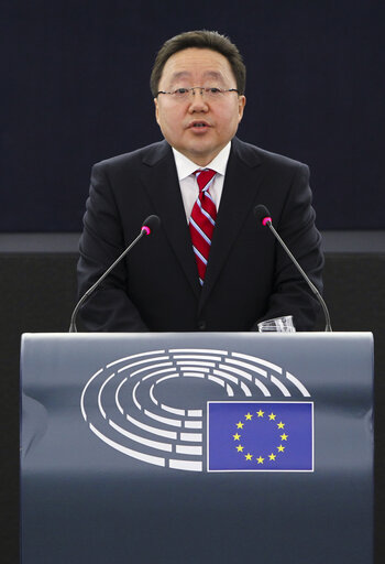 Fotografija 39: Official visit of the President of Mongolia to the European Parliament in Strasbourg