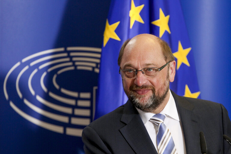 Fotografia 8: Official visit of the President of Mongolia to the European Parliament in Strasbourg - Press Point