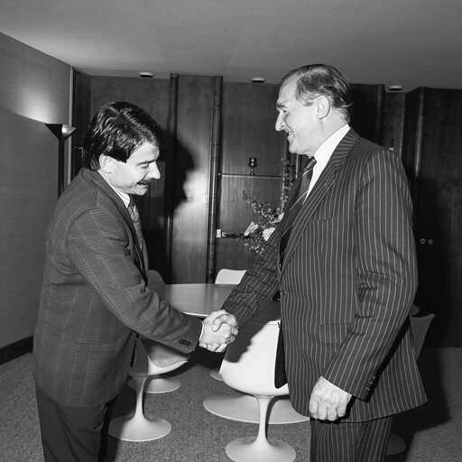 Valokuva 1: Lord PLUMB - EP President meets with Secretary General of the Spanish Communist Party at the European Parliament in Strasbourg in May 1987