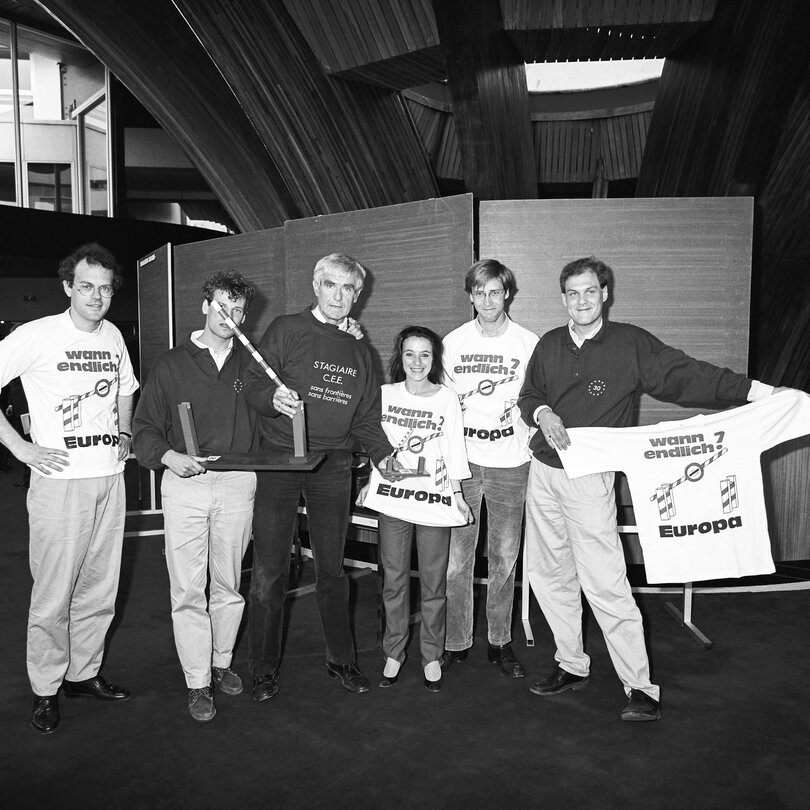 Demonstration on ' borders in Europe ' at the European Parliament in Strasbourg in May 1987