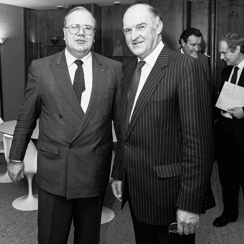 Lord PLUMB - EP President meets with Martin BANGEMANN, Commissioner in charge of Internal Market and Industrial Affairs at the European Parliament in Strasbourg