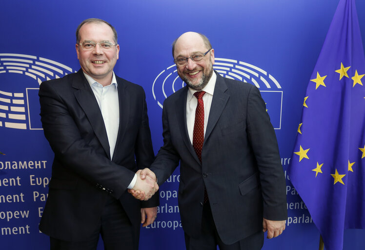 Снимка 1: Martin SCHULZ - EP President meets with Andrejs MAMIKINS