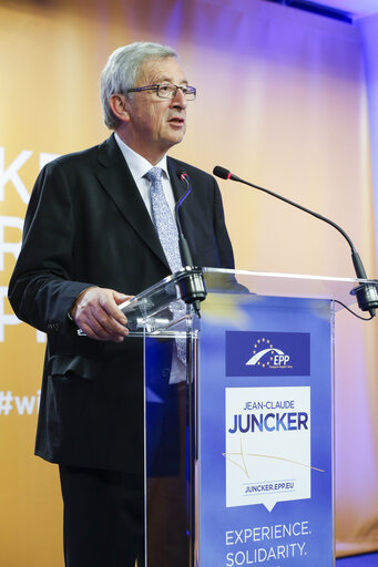 Nuotrauka 2: EE2014 European election night. Statement of Jean Claude JUNCKER, candidate for the EC