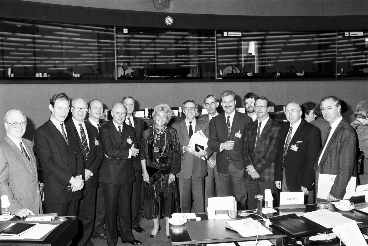 MEP Edward McMILLAN-SCOTT in a meeting at the European Parliament in Strasbourg in October 1989.