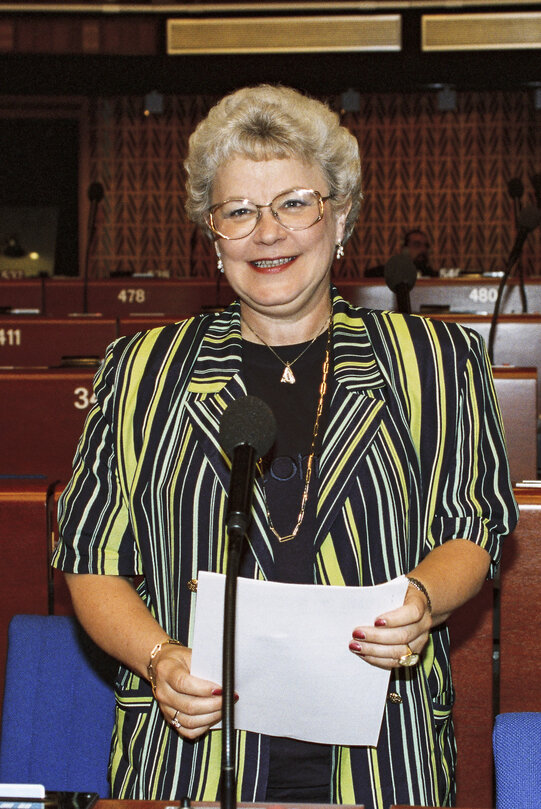 Portrait of MEP Tove NIELSEN in the hemicycle at the EP in Strasbourg