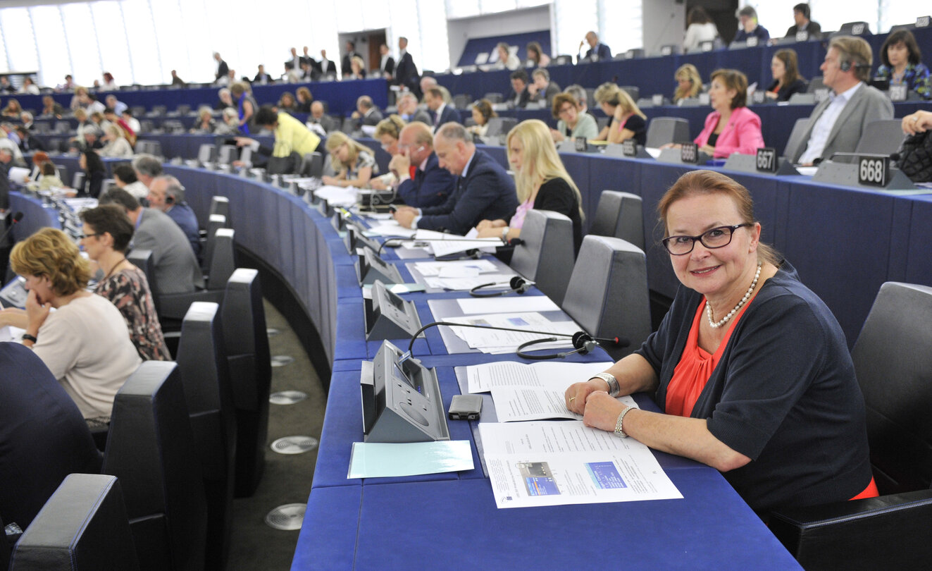 Danuta JAZLOWIECKA attends a plenary sesison in Strasbourg.