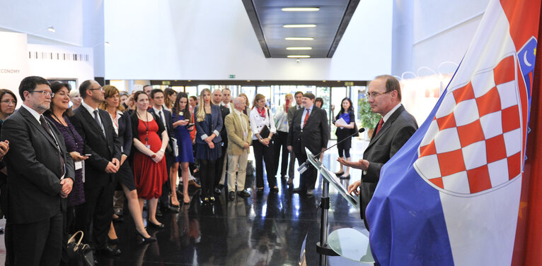 Suriet 17: Croatia Exhibition.  Official ceremony at the occasion of the Croatian Membership in the European Union: planting of an olive tree in the Gallery Nord Exhibition space