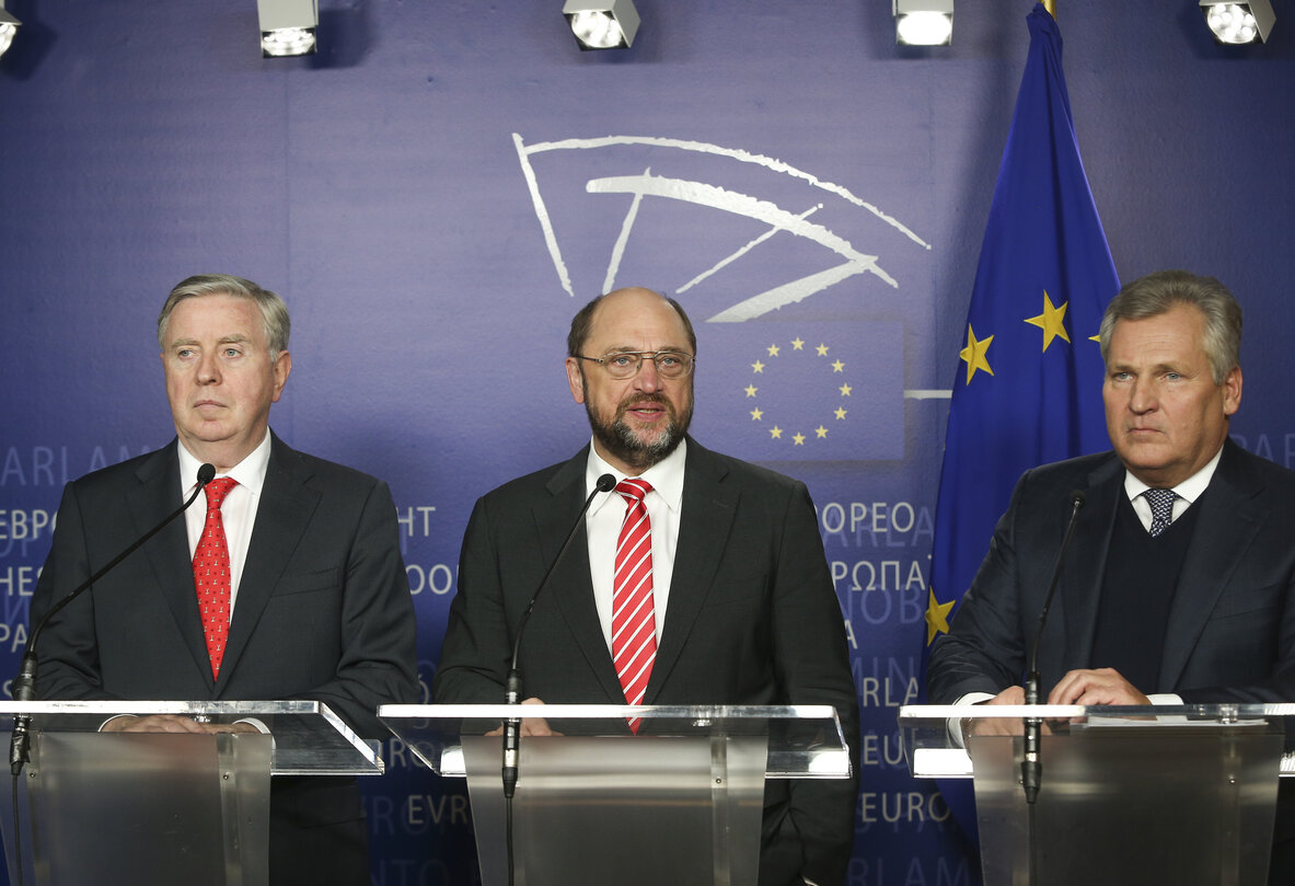 Martin SCHULZ - EP President meets with former EP President Cox and former Polish President  Kwasniewski followed by press point