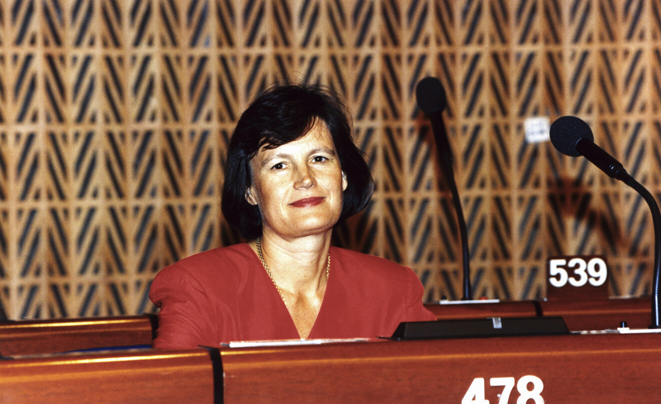 RYYNANEN Mirja in the hemicycle of the European Parliament in Strasbourg in July 1996