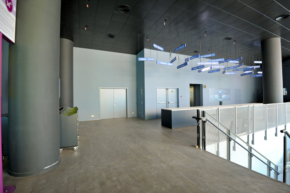 Visitors center in the WIB building at the European Parliament in Brussels. Construction works