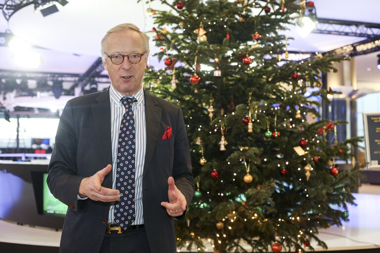 Fotagrafa 8: MEP Gunnar HOKMARK next to the EP Christmas Tree