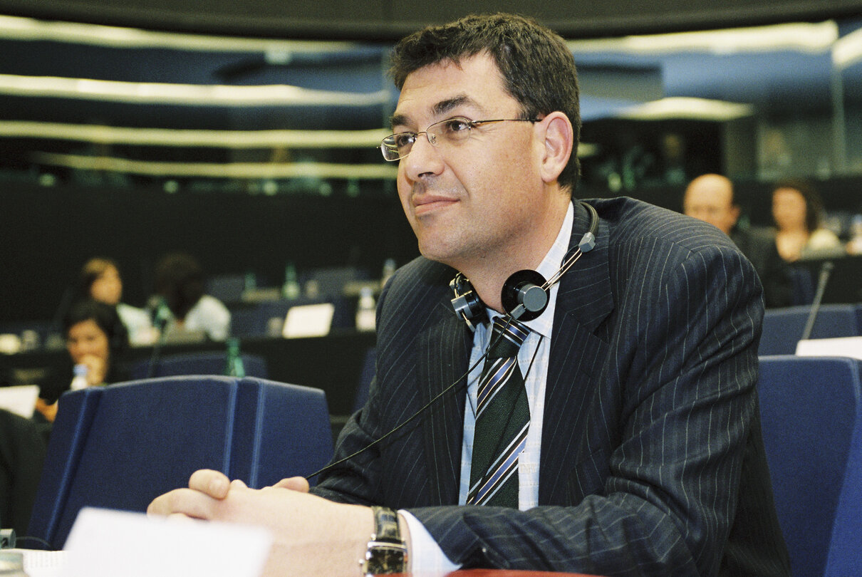 The MEP Enric MORERA CATALA during a meeting in Strasbourg on April 19, 2004.