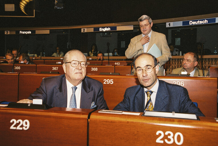 Photo 4 : MEPs Jean Marie LE PEN and Jean-Yves R.R. LE GALLOU at the European Parliament in Strasbourg