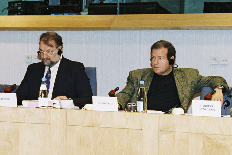 Fotografie 1: MEPs Tom SPENCER and Jose Maria MENDILUCE PEREIRO in a meeting in Brussels