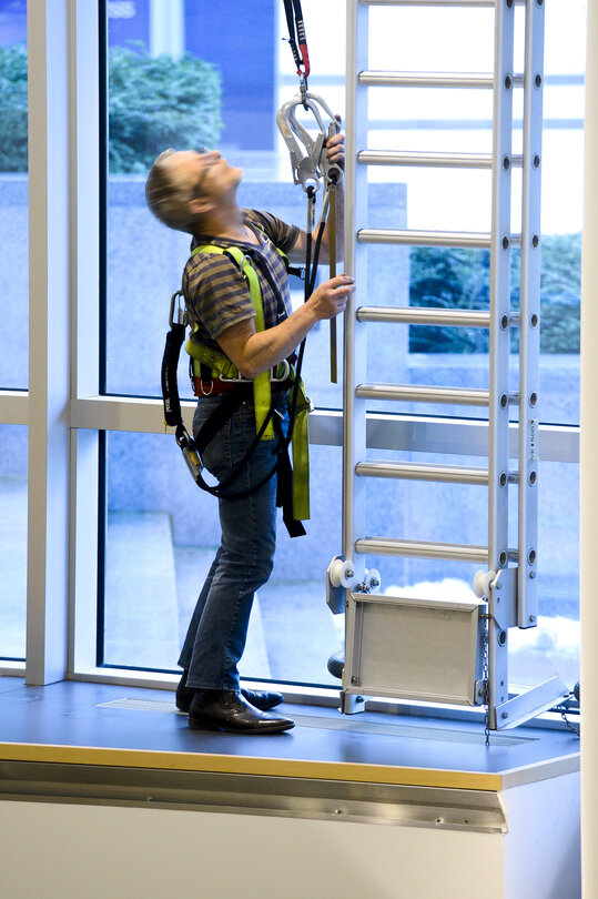 man wearing a safety harness