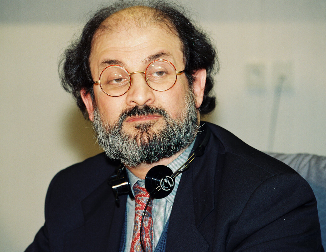 British author Salman RUSHDIE attends a meeting in Brussels