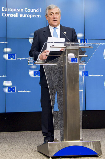 Fotografija 4: European Council Meeting - Press conference by EP President, Antonio TAJANI