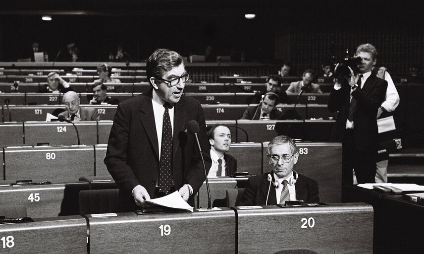 Foto 1: The Commissioner for the Environment, Consumer Protection and Transport in plenary session in Strasbourg in November 1986.