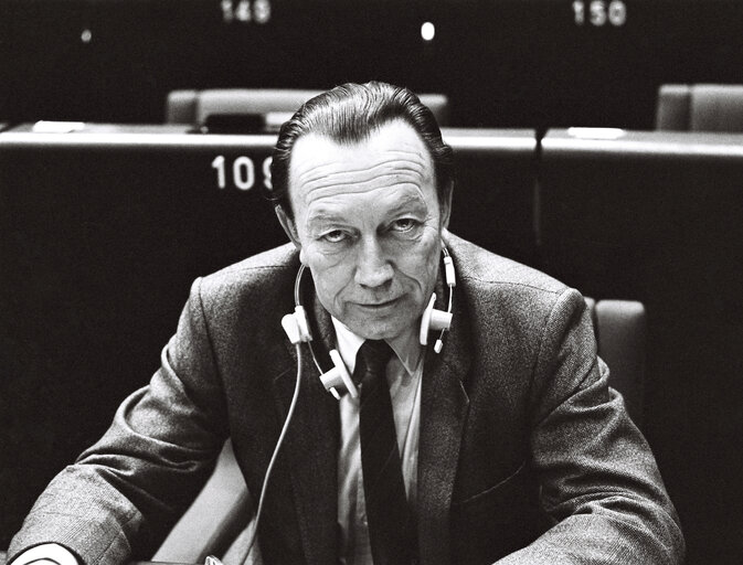 The European Commissioner Alois PFEIFFER during a session in Strasbourg in January 1985.