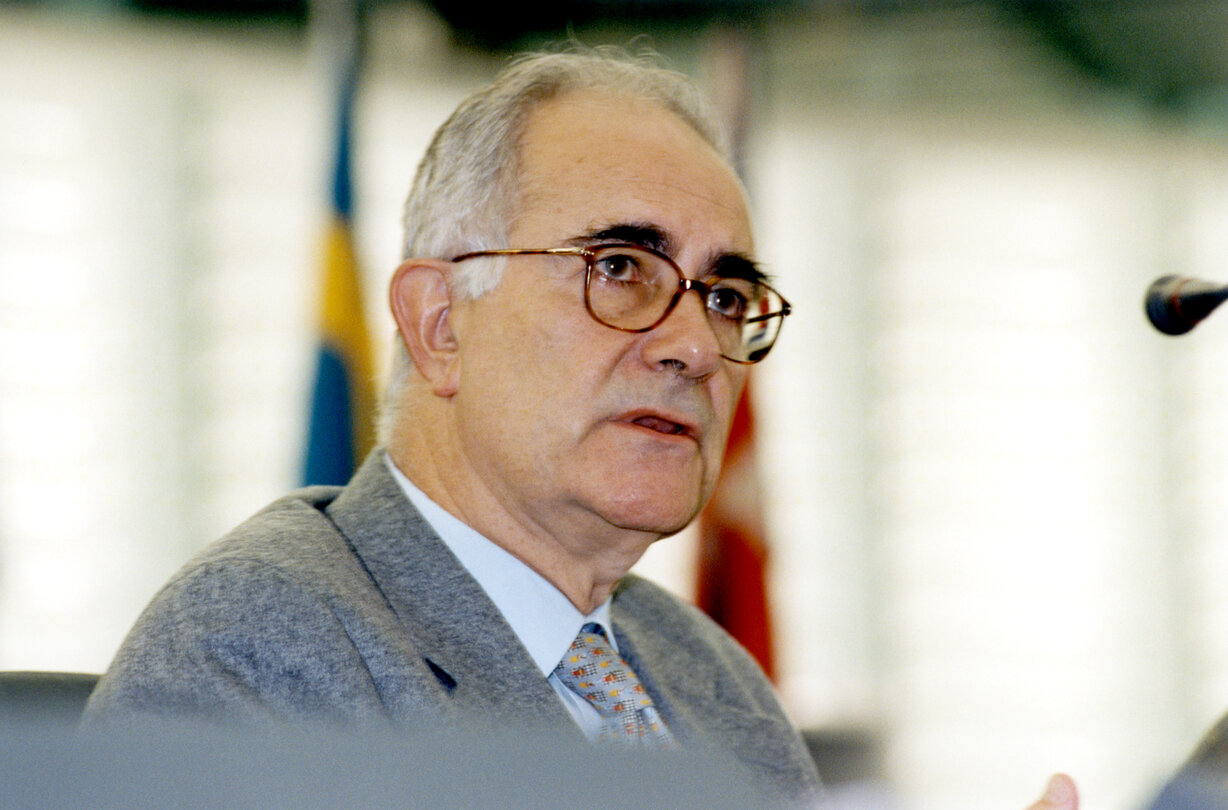 Joan Colom I Naval sitting in the hemicycle of the European Parliament in Strasbourg in october 2000